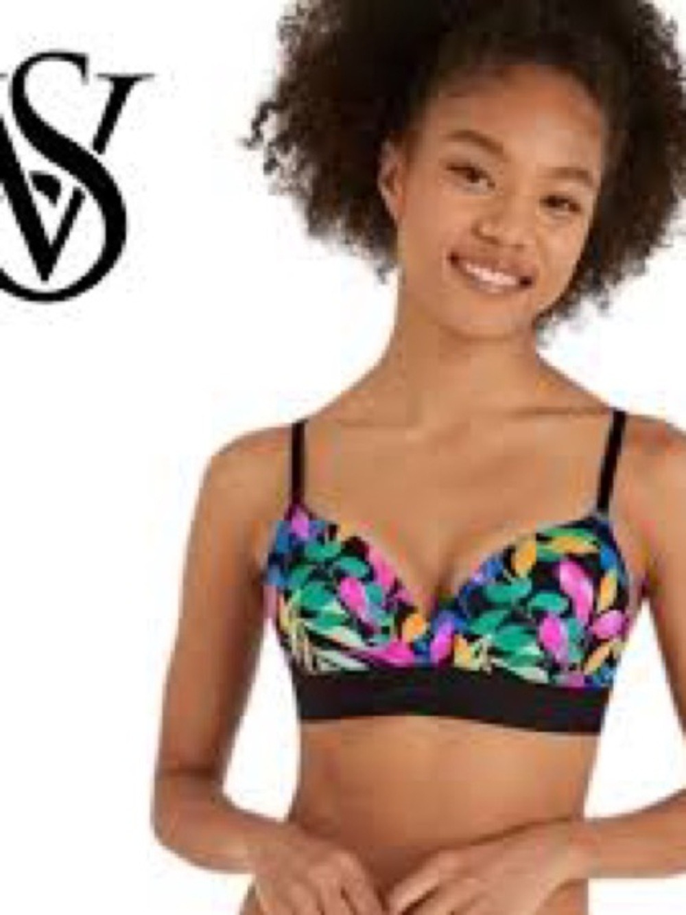 Victoria’s Secret PINK Padded Bra with Tropical Leaf Print Briefs 32A